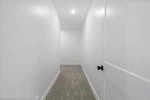 Walk in closet featuring light carpet