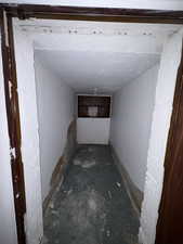 Corridor featuring unfinished concrete flooring