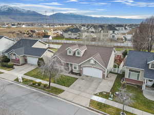 Aerial perspective of suburban area with mountains