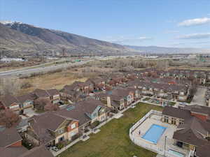Aerial view of residential area with mountains