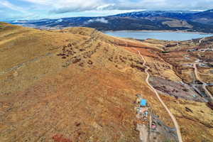 Drone / aerial view of a mountain backdrop