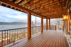 Wooden terrace with a water view