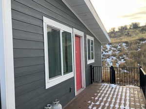 View of snow covered deck
