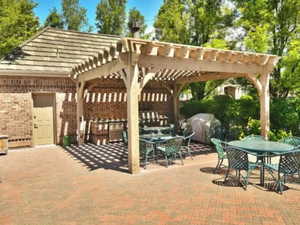 View of patio / terrace with outdoor dining space, a pergola, and a grill