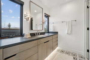 Bathroom featuring vanity and recessed lighting