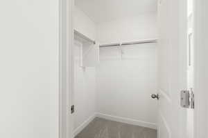 **DISCLAIMER** Interior colors & finishes may vary.Spacious closet with light colored carpet