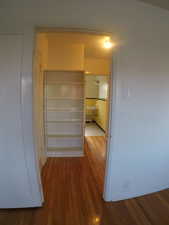 Apt # 4 >  Hallway featuring dark wood-type flooring and radiator heating unit