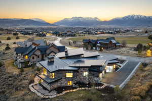 Aerial view at dusk of a mountain view