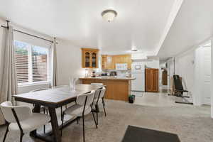 Dining room with a textured ceiling