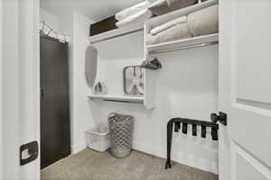 Walk in closet featuring carpet