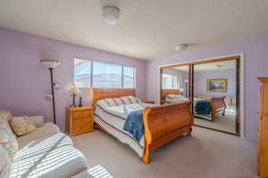 3rd Bedroom with a textured ceiling, carpet, and a closet