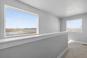 Hall featuring carpet and baseboards