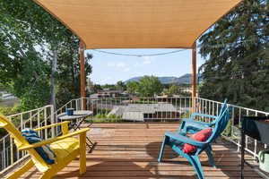 Deck featuring a mountain view