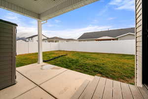 Fenced backyard with a patio area