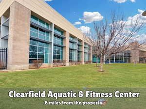 Ideally located just 0.6 miles from the Clearfield Aquatic & Fitness Center with a gym, indoor pool, classes, daycare, track, and more.