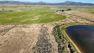 Bird's eye view of a water and mountain view
