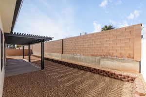 Exterior view of a fenced backyard