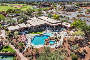 Drone / aerial view of a pool
