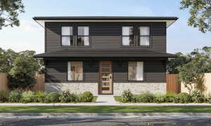 View of front of property with a porch and stone siding