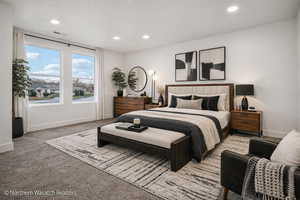 Bedroom featuring recessed lighting and carpet flooring