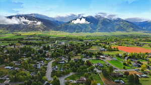 Drone / aerial view of a mountainous background