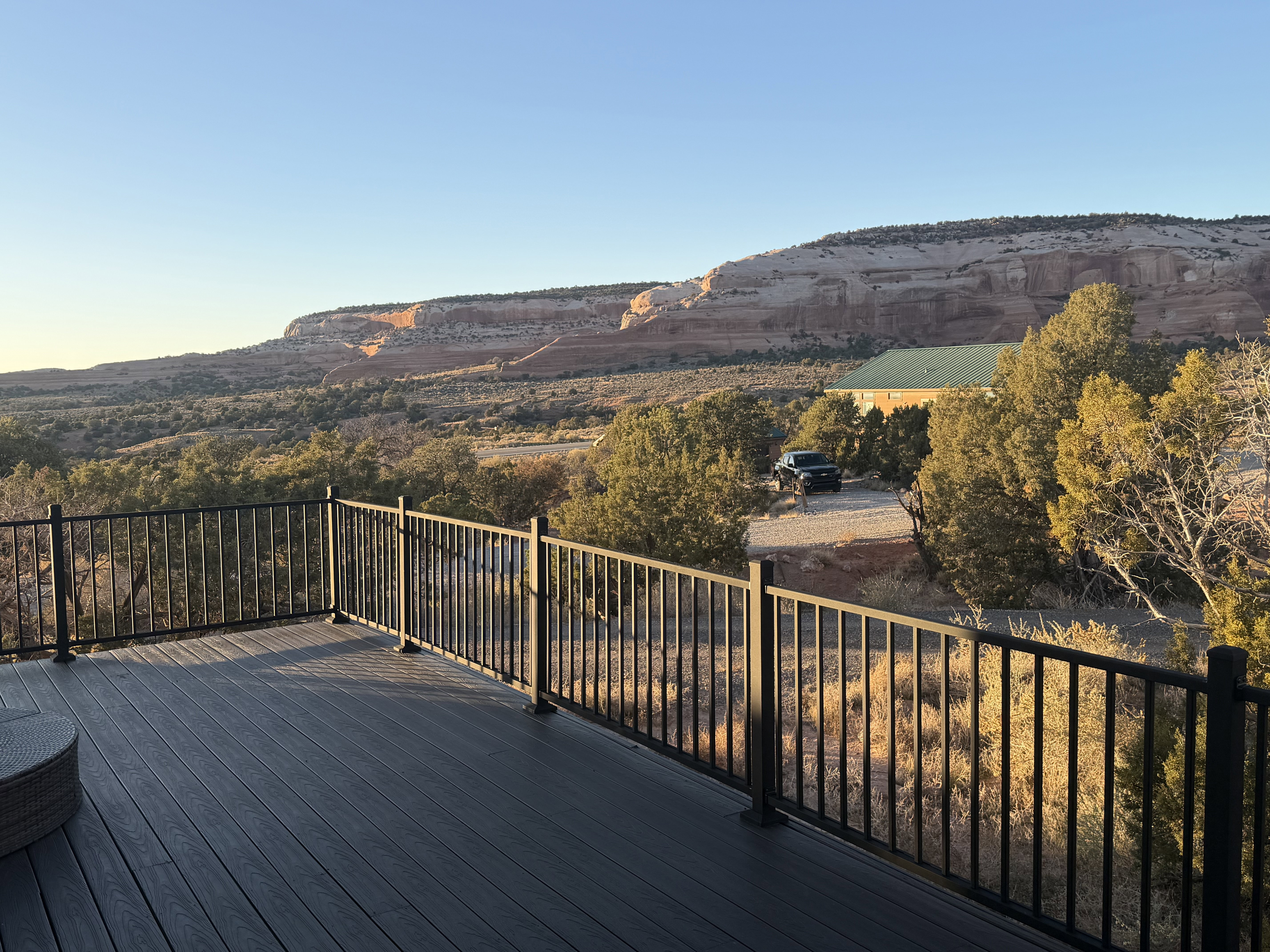 View of deck at dusk