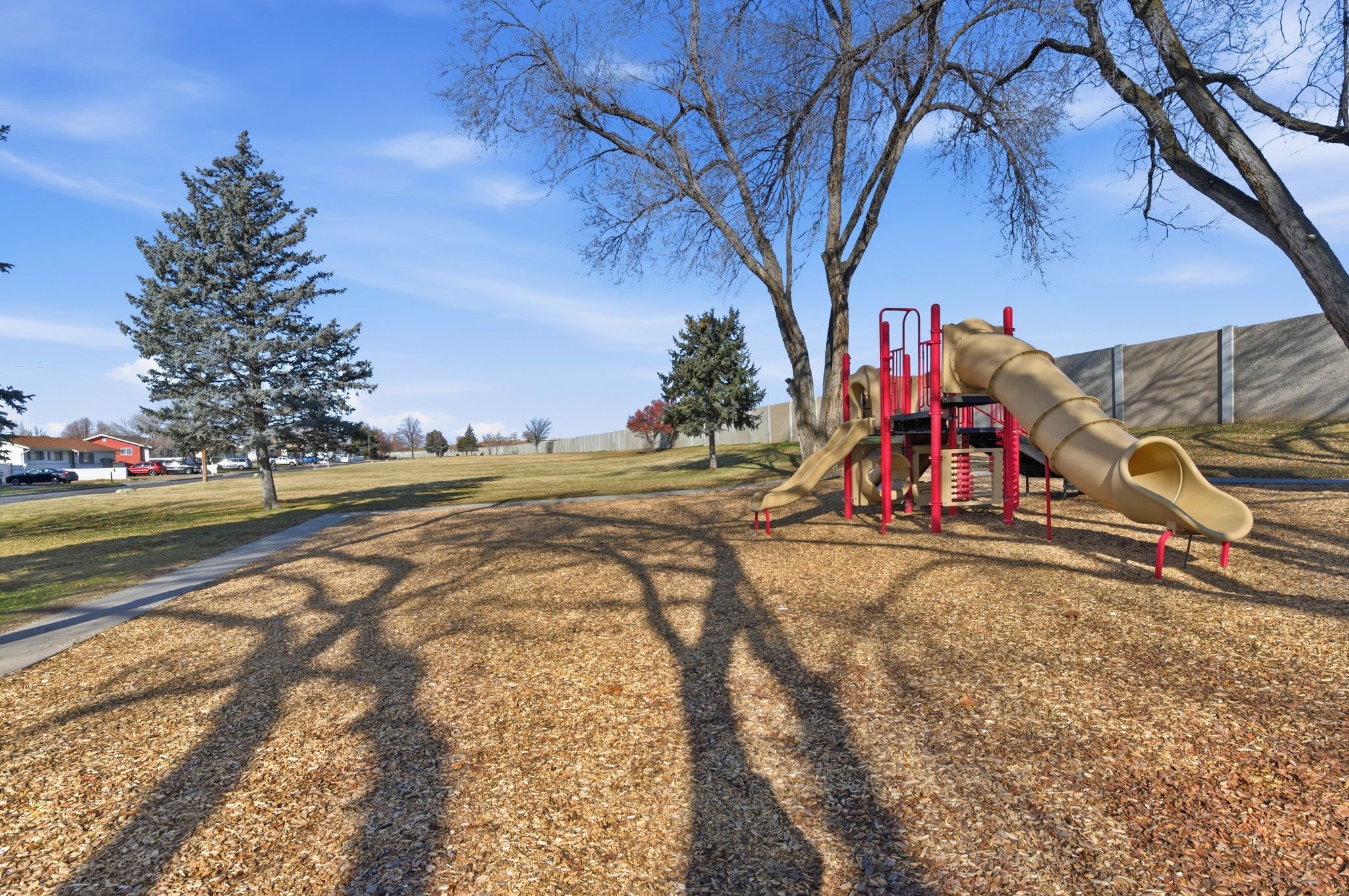 Communal playground with a lawn