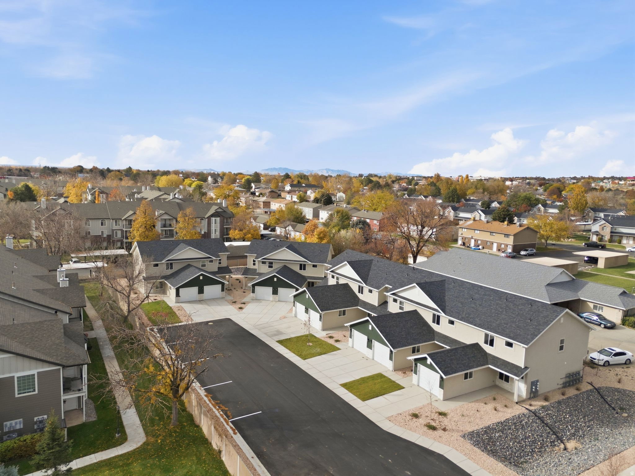 Aerial perspective of suburban area