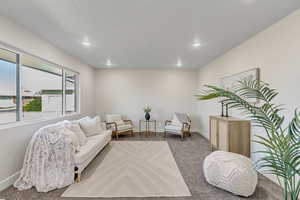 Sitting room featuring carpet floors and recessed lighting