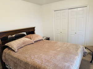 Bedroom with a closet and carpet