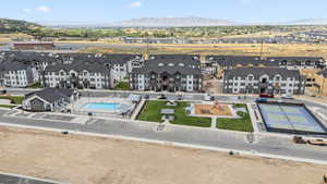 Drone / aerial view of a mountain backdrop