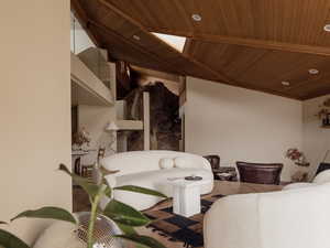 Detailed view of wood ceiling