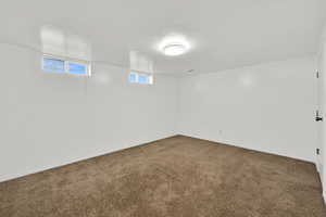 2nd basement bedroom with carpet flooring and large closet