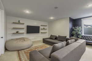 Living area featuring recessed lighting