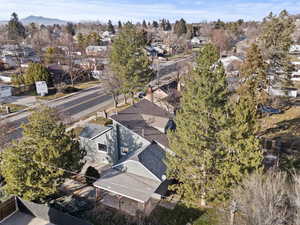 Aerial perspective of suburban area featuring a tree filled landscape