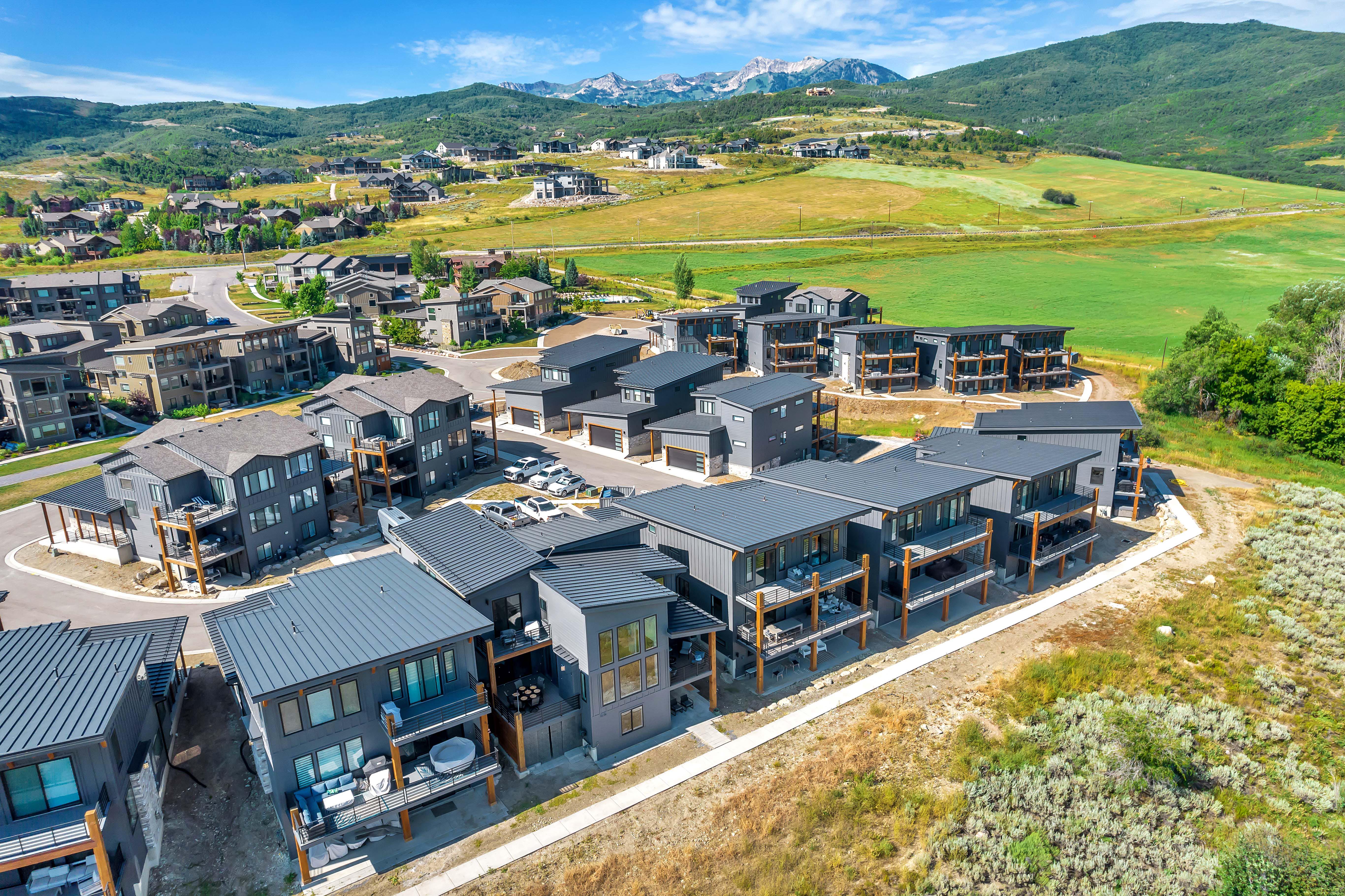 Drone / aerial view of a mountainous background