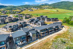 Drone / aerial view of a mountainous background
