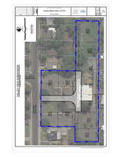 Aerial map of property and surrounding area with property boundaries highlighted