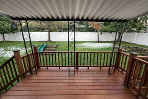 Deck with a fenced backyard