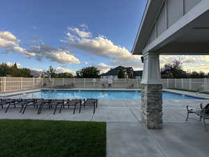 Community pool featuring a patio area