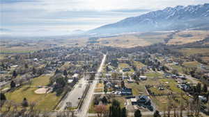 Aerial overview of property's location featuring mountains