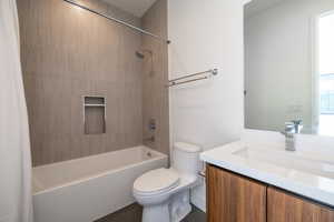 Full bathroom featuring vanity and shower / bath combo