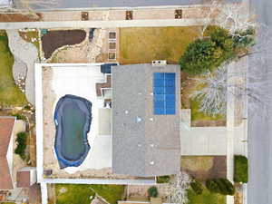 Drone / aerial view of a pool area