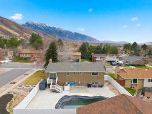 Aerial perspective of suburban area featuring mountains
