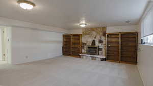 Basement family room with fireplace