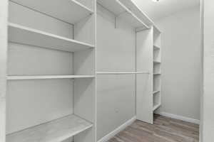 Walk in closet featuring light wood-style flooring
