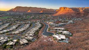 Aerial view at dusk of a mountain view