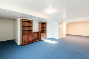 Unfurnished living room with light carpet
