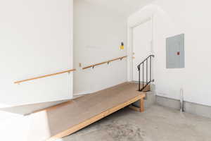 Garage featuring electric panel