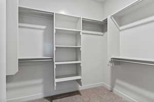 Spacious closet with light colored carpet